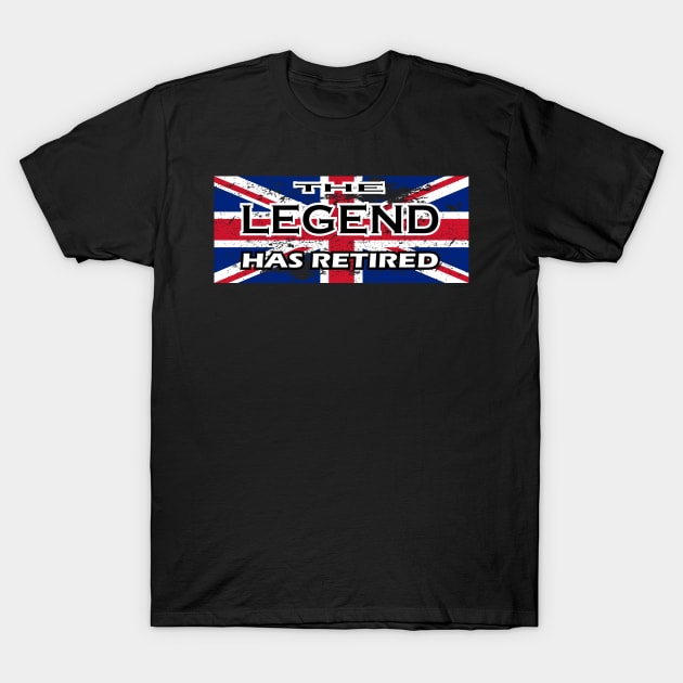 THE LEGEND HAS RETIRED, flag of the United Kingdom black version t-shirt sweater hoodie samsung iphone case coffee mug tablet case tee birthday gifts T-Shirt by exploring time